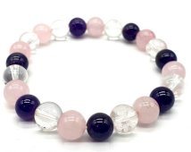 Bracelet Améthyste, Cristal, Quartz Rose - 8mm