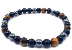 Bracelet 3 Protection Obsidienne Noire, Hematite, Oeil de Tigre - 6mm