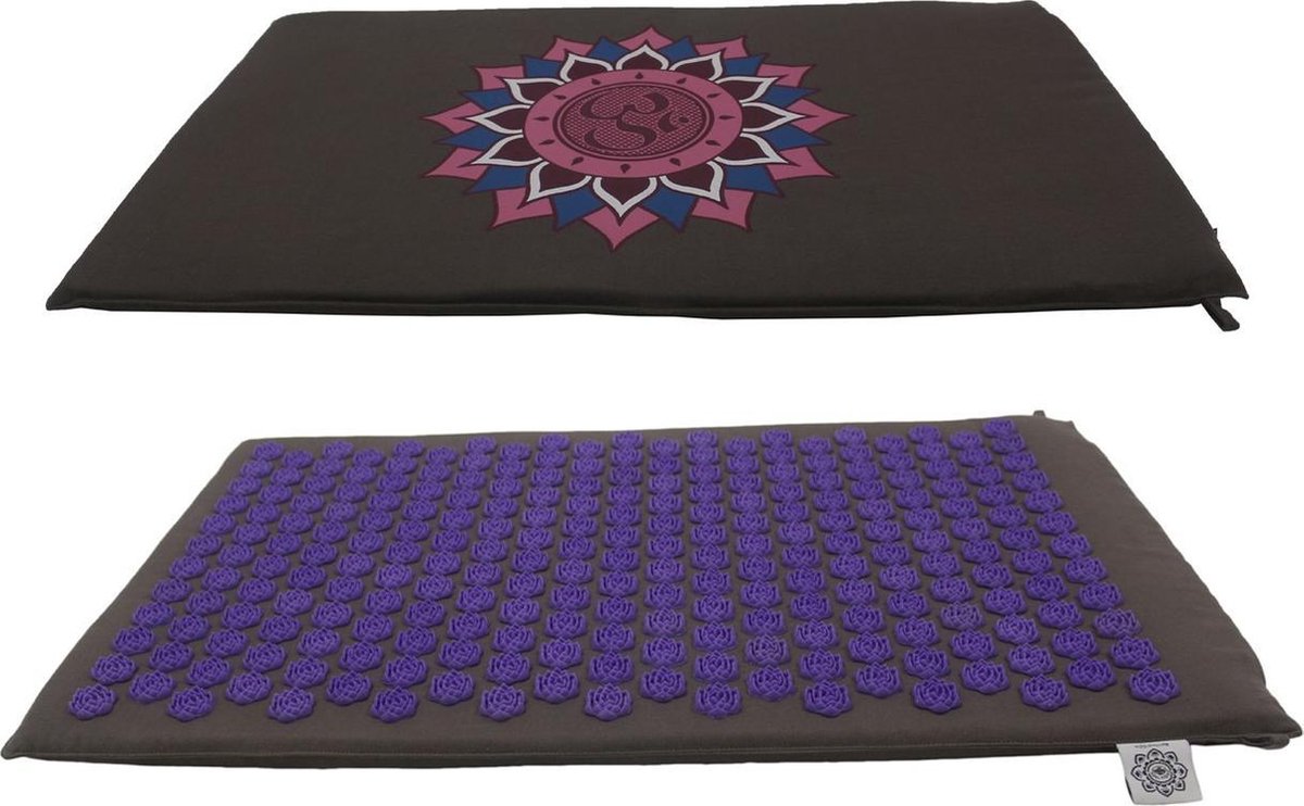 Tapis d'acupression/Shakti gris avec pointe violette (Om Lotus)