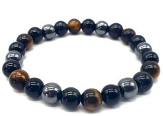 Bracelet 3 Protection Obsidienne Noire, Hematite, Oeil de Tigre - 8mm